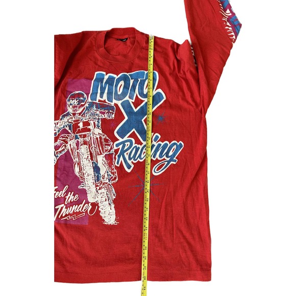 Vintage 80s 90s Moto X Motocross Racing XL L/S Red Double Sides Shirt VTG - Picture 6 of 8